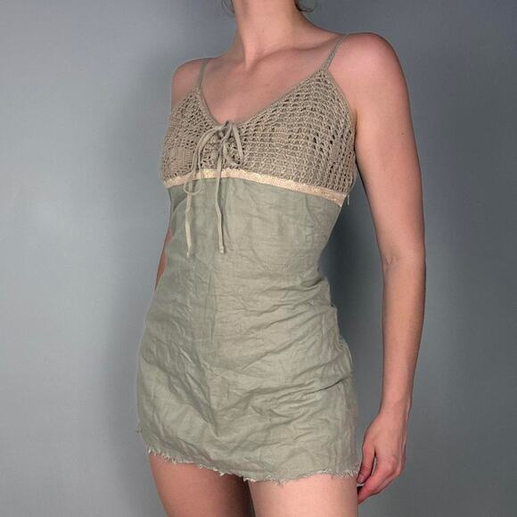 Green crochet lace top tunic mini dress European vintage - Picture 5 of 8